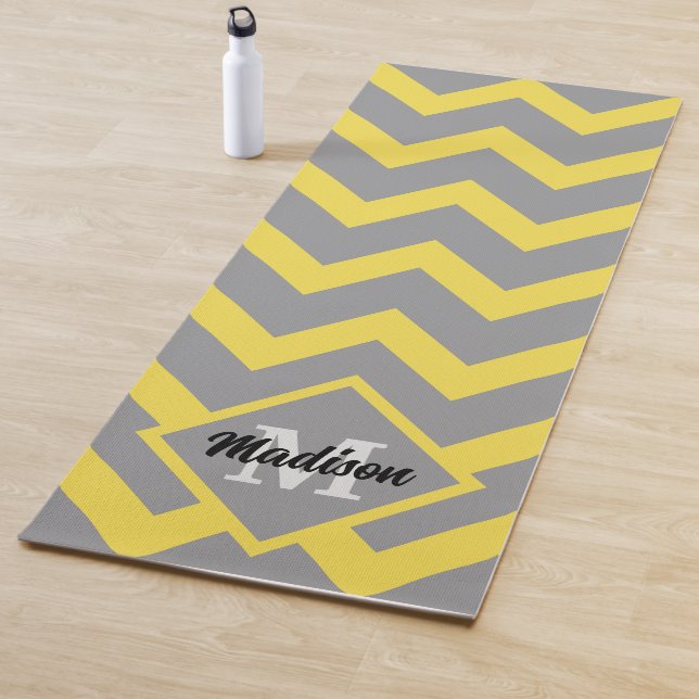Chevron yellow grey pattern lines stripes Monogram Yoga Mat (In Situ)