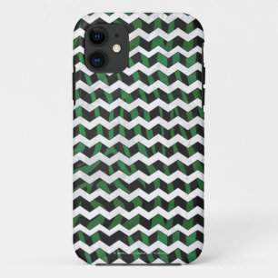 Chevron Zebra Black and Green Print iPhone 11 Case