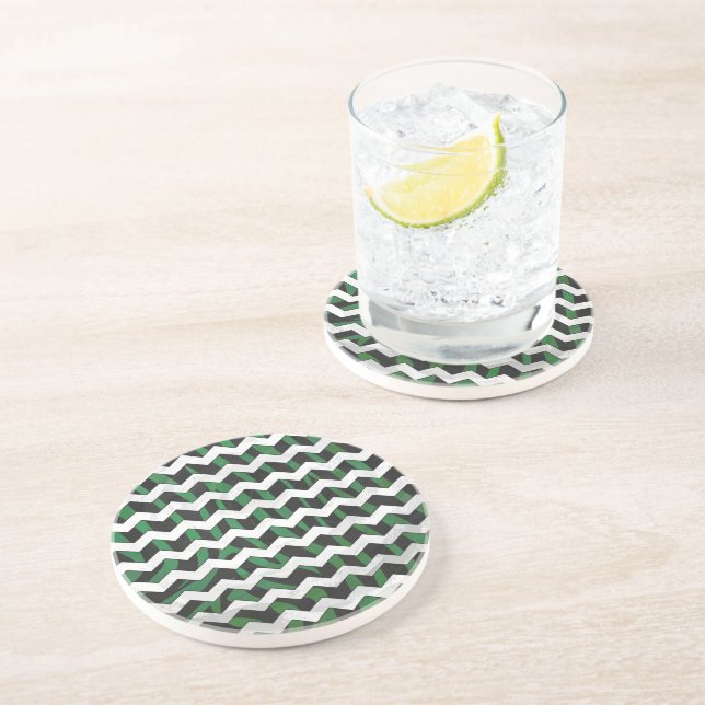 Chevron Zebra Black and Green Print Coaster (Side)