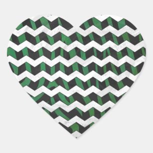 Chevron Zebra Black and Green Print Heart Sticker