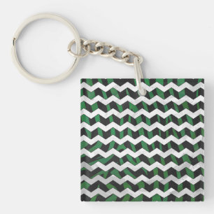 Chevron Zebra Black and Green Print Key Ring