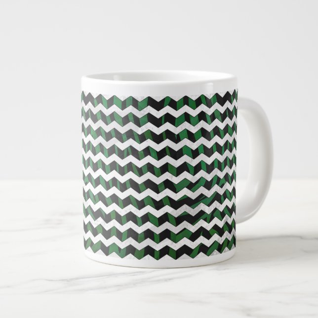 Chevron Zebra Black and Green Print Large Coffee Mug (Front Right)