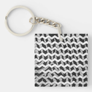 Chevron Zebra Black and Grey Key Ring
