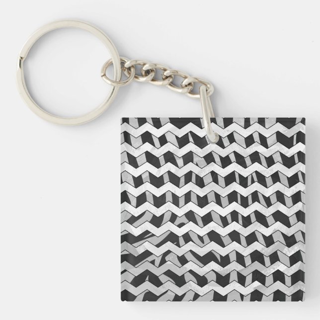 Chevron Zebra Black and Grey Key Ring (Front)