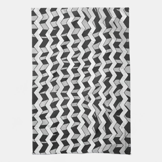 Chevron Zebra Black and Grey Tea Towel (Vertical)