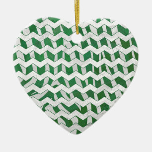 Chevron Zebra Green and White Print Ceramic Tree Decoration