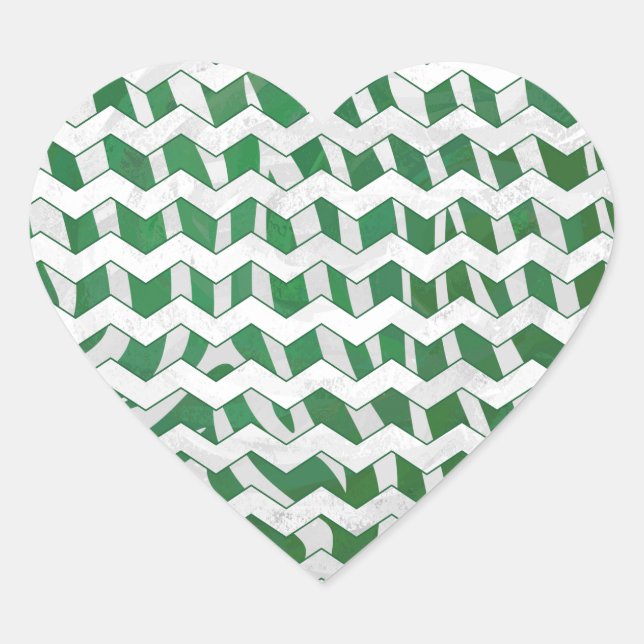 Chevron Zebra Green and White Print Heart Sticker (Front)