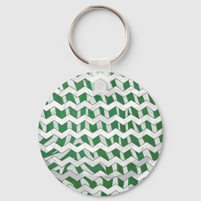 Chevron Zebra Green and White Print Key Ring (Front)