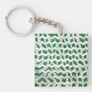 Chevron Zebra Green and White Print Key Ring
