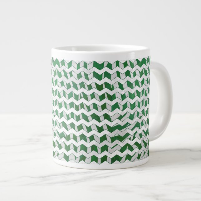 Chevron Zebra Green and White Print Large Coffee Mug (Front Right)