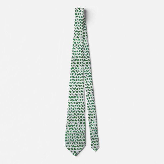 Chevron Zebra Green and White Print Tie (Front)