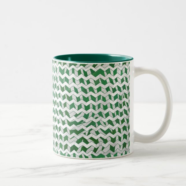 Chevron Zebra Green and White Print Two-Tone Coffee Mug (Right)