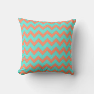 Chevron Zig Zag Pastel Mint Peach 90s Preppy Cushion