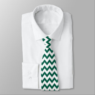 Chevron Zig Zag Pattern Dark Emerald Green White Tie