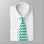 Chevron Zig Zag Pattern Emerald Green White Chic   Tie<br><div class="desc">Classic chevron pattern,  Scandinavian nordic Emerald Green colour and white home decor and gifts. Chevron zigzag v shaped traditional boho pattern aesthetic wedding neck tie.</div>
