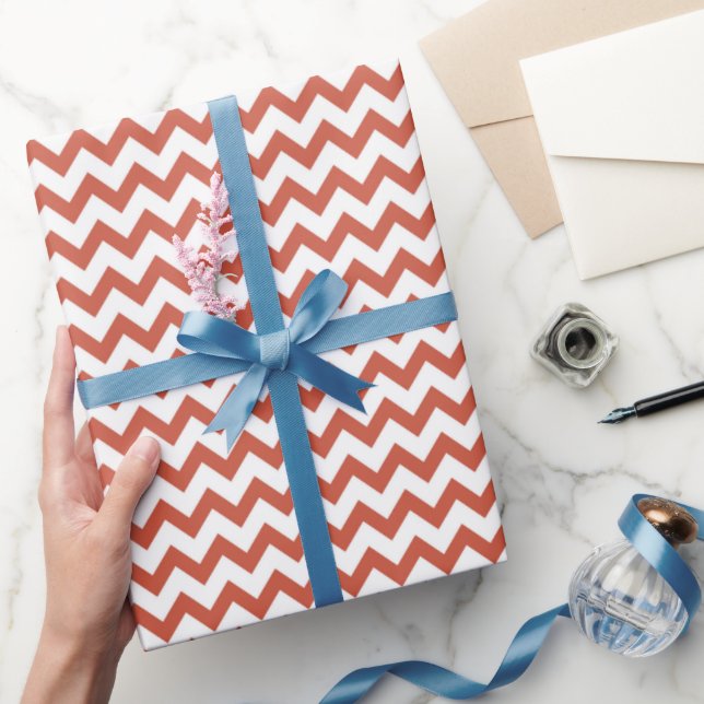 Chevron Zig Zag Pattern Terracotta White Scandi Wrapping Paper (Gifting)