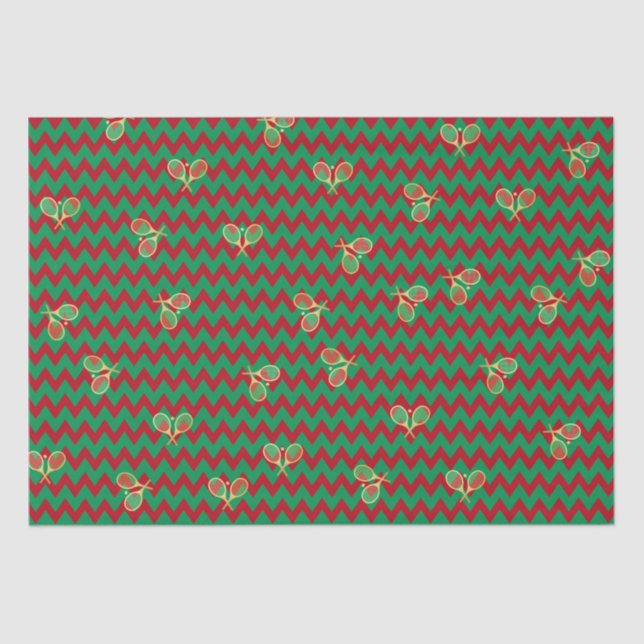 Chevron Zig Zag Ruby Red Green Christmas Tennis  Tissue Paper (Front)