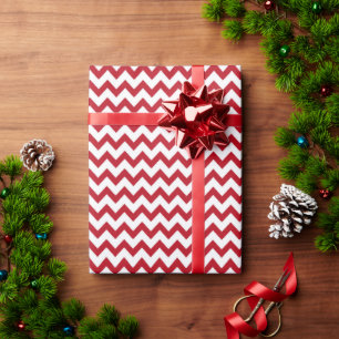 Chevron Zig Zag Ruby Red White Christmas Wrapping Paper