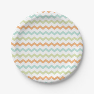 Chevron Zig Zag Turquoise Blue Green Orange  Paper Plate