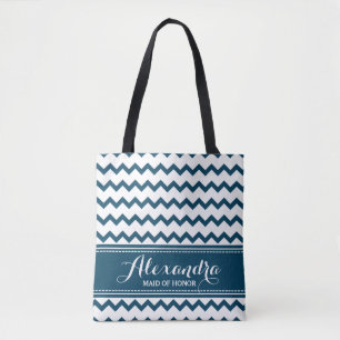 Chevron Zig Zag Wedding Party Tote (navy) Bag