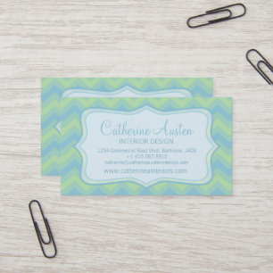 Chevron zigzag blue green business card