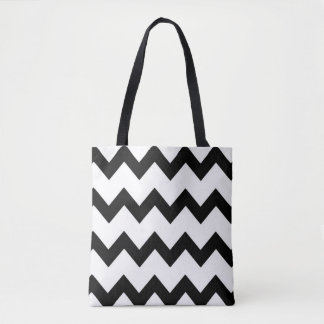 Chevron zigzag design black white tote bag