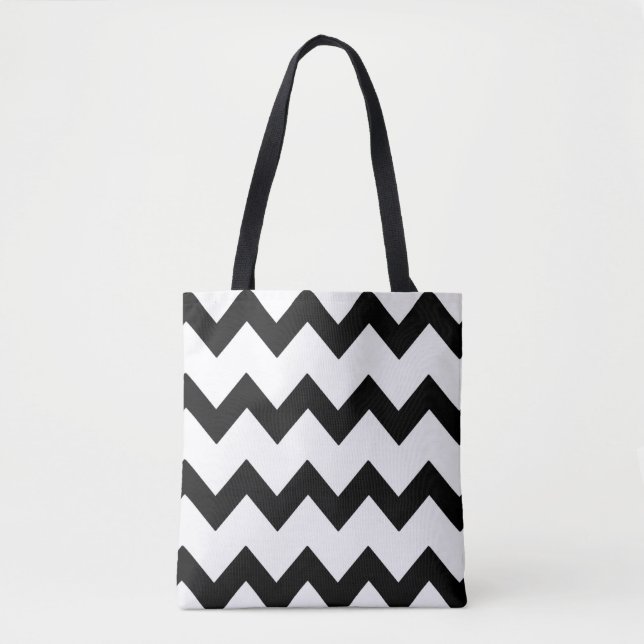 Chevron zigzag design black white tote bag (Front)