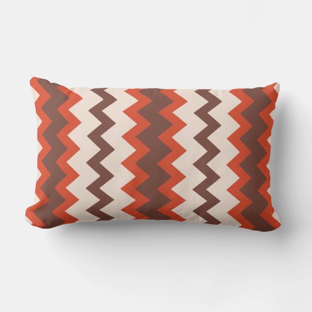 Chevron zigzag design natural red pink brown lumbar cushion (Front)