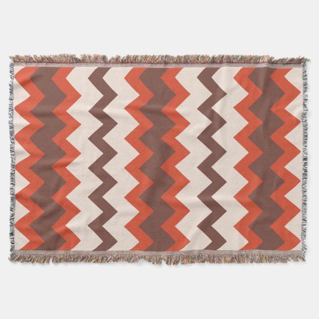 Chevron zigzag design natural red pink brown throw blanket (Front)