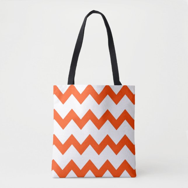 Chevron zigzag design orange white tote bag (Front)