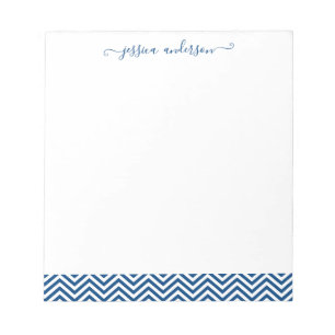 Chevron Zigzag Girly Script Chic Classic Navy Blue Notepad