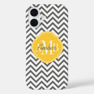 Chevron Zigzag Grey Pattern Monogram iPhone 16 Case