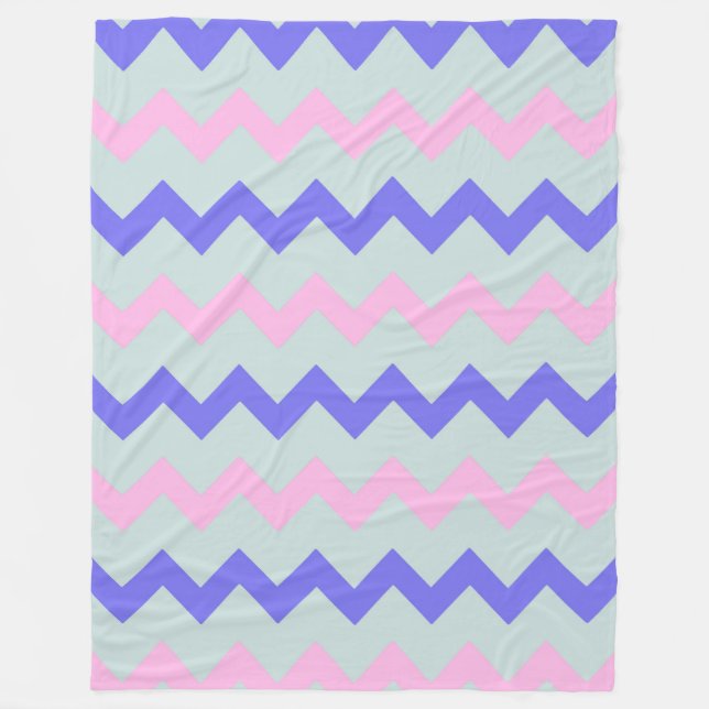 Chevron zigzag ice blue pink cobalt fleece blanket (Front)