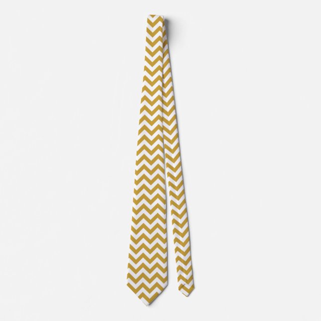 Chevron Zigzag Lines Satin Sheen Gold Tie (Front)