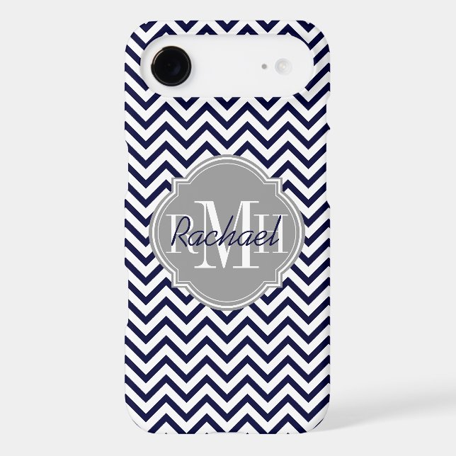 Chevron Zigzag Navy Blue Pattern Monogram Case-Mate iPhone Case (Back)