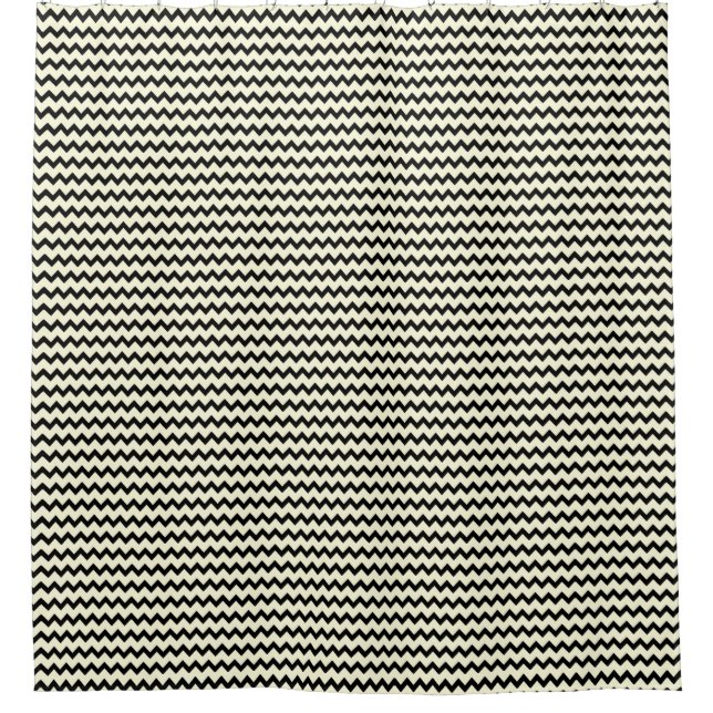 Chevron zigzag pattern black and cream shower curtain (Front)