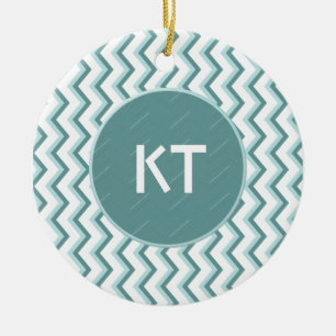 Chevron ZigZag Pattern in Mint Green Ceramic Tree Decoration