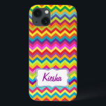 Chevron zigzag pattern multi-colored iphone case<br><div class="desc">Trending zigzag designed case in bold rainbow hue id ipad case by Sarah Trett. Customize with the name of your choice,  currently reads Kiesha.</div>