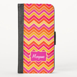 Chevron zigzag pattern pink orange name flap case