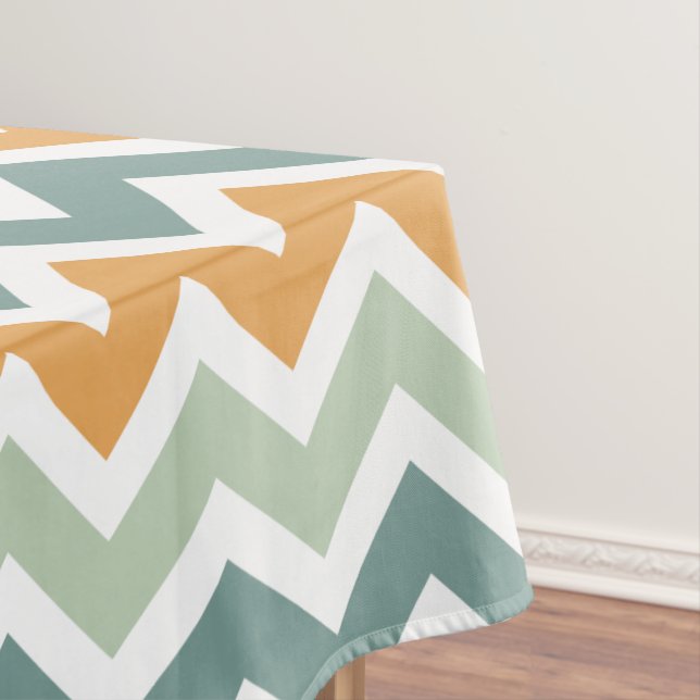 Chevron Zigzag Teal Green Mint Orange Tablecloth (In Situ)