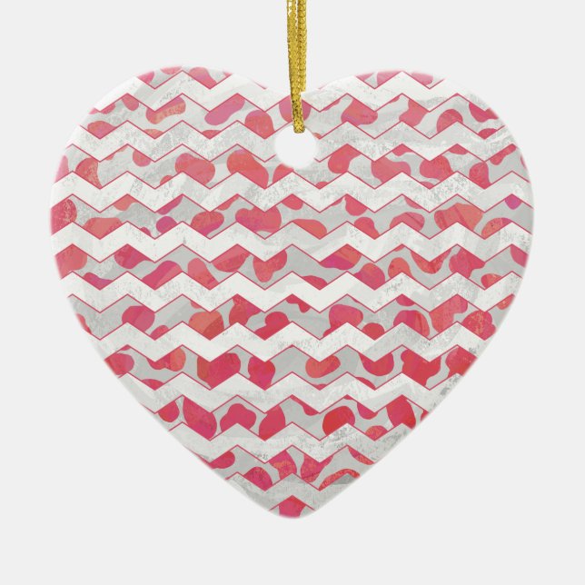 ChevronDalmatian Pink and White Ceramic Tree Decoration (Front)