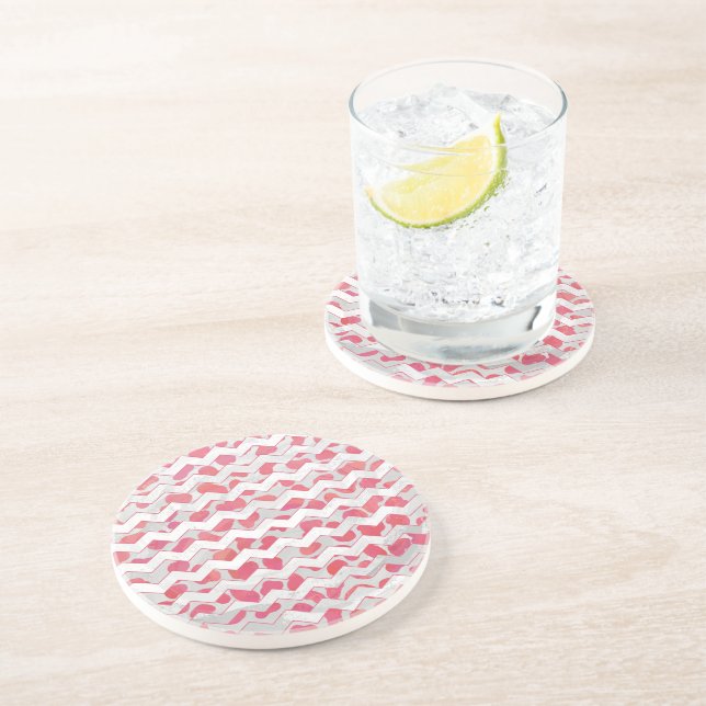 ChevronDalmatian Pink and White Coaster (Side)