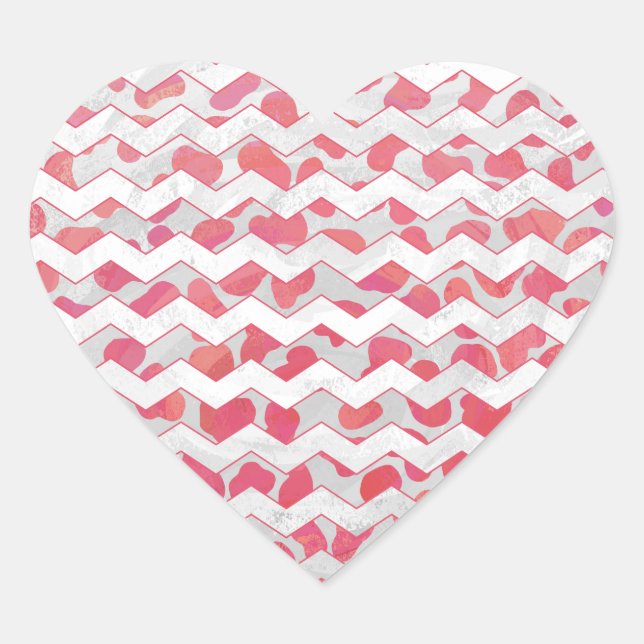 ChevronDalmatian Pink and White Heart Sticker (Front)