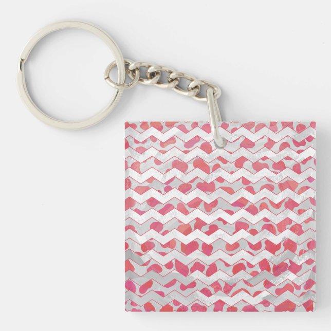 ChevronDalmatian Pink and White Key Ring (Front)