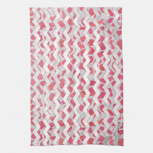 ChevronDalmatian Pink and White Tea Towel (Vertical)