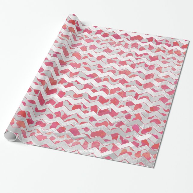 ChevronDalmatian Pink and White Wrapping Paper (Unrolled)