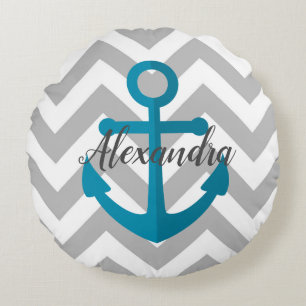 Chevrons and Anchor Round Cushion