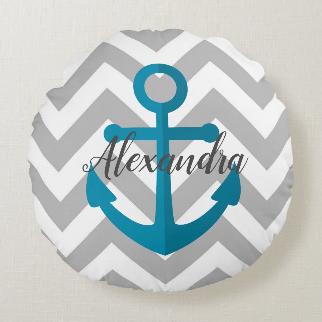 Chevrons and Anchor Round Cushion (Front)