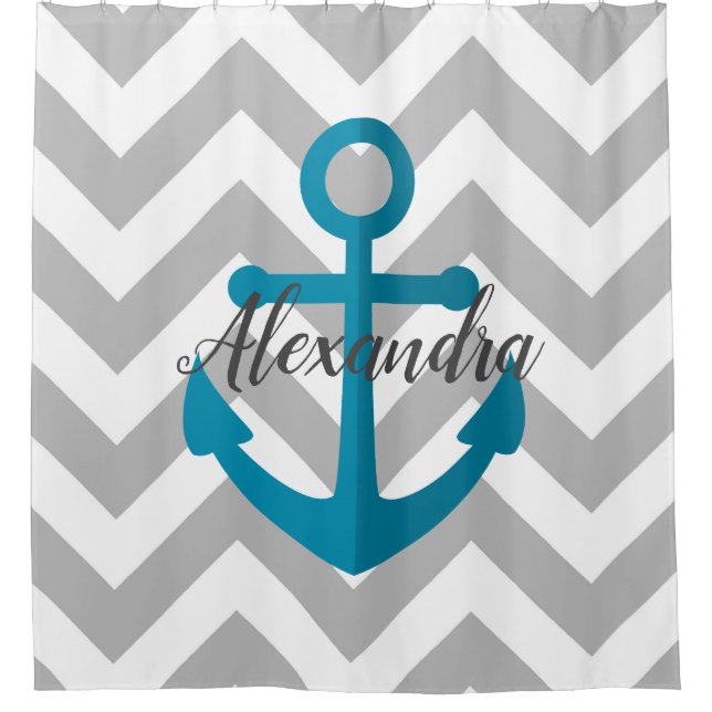 Chevrons and Anchor Shower Curtain (Front)
