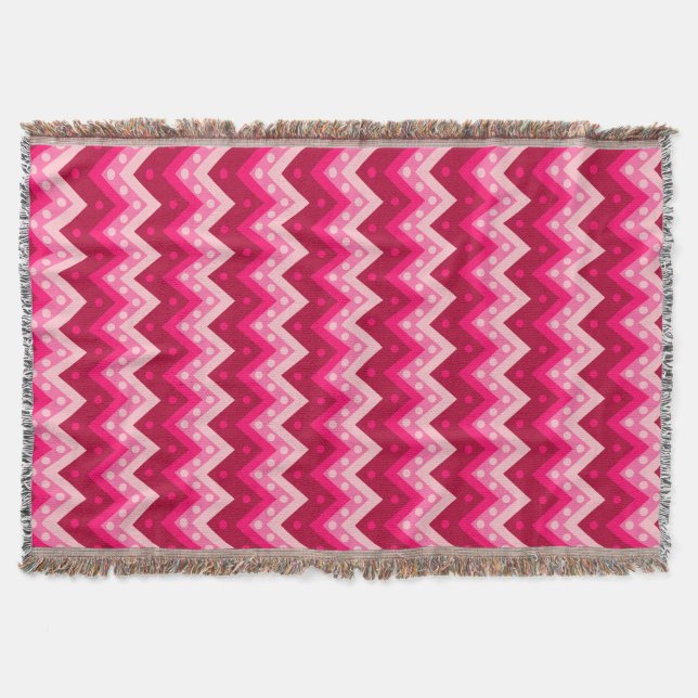 Chevrons and dots - burgundy and pink throw blanket (Front)